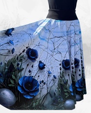 Dámská dlouhá kolová úpletová sukně,modré květy na bílé